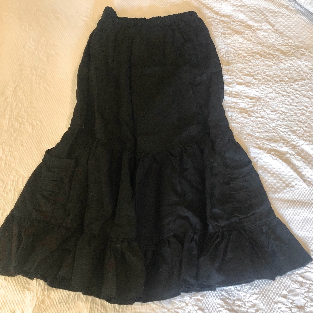 Two Wishes Black Linen Maxi Skirt with Pockets on a More Full Mermaid hem